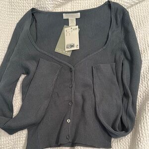 Ribbed Button-Up Cardigan in Green